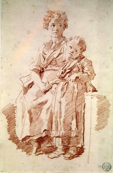 Młoda dziewczyna z siostrą, 1774 (czerwona kreda na papierze) autorstwa Jean Honore Fragonard