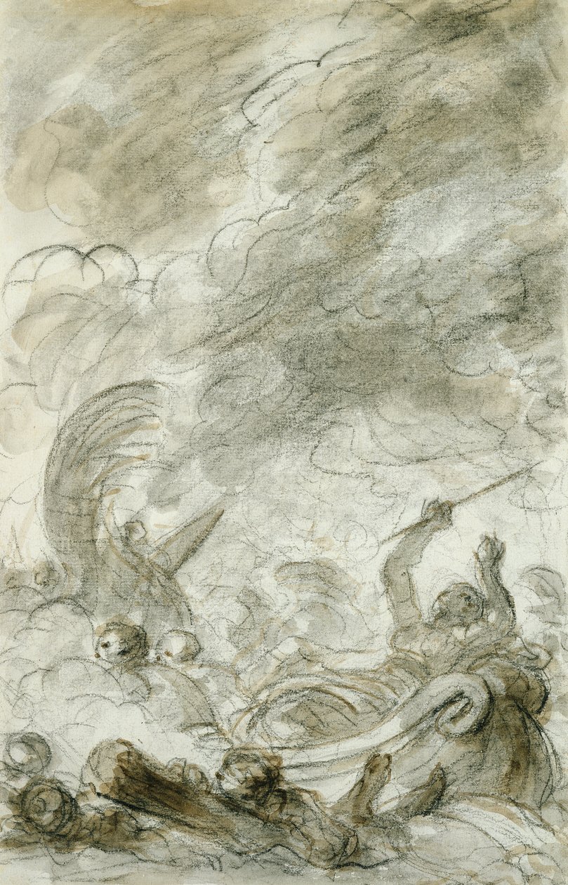 Alcina ucieka (pióro, tusz, kreda i wash na papierze) autorstwa Jean Honore Fragonard
