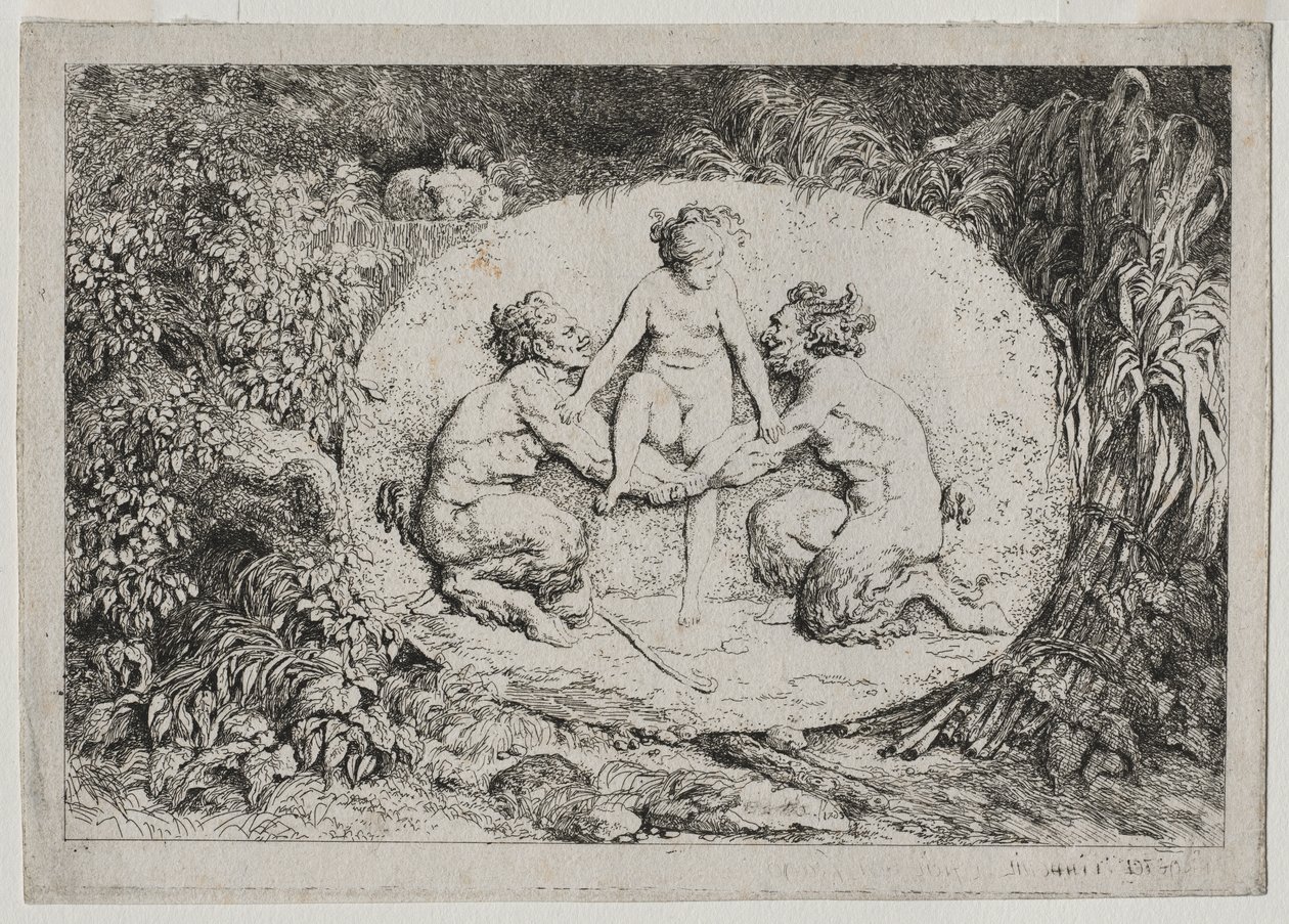 Bachanalia: nimfa wspierana przez dwóch satyrów autorstwa Jean Honore Fragonard