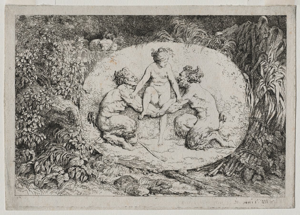 Bachanalia: Nimfa wspierana przez dwóch satyrów, 1763. autorstwa Jean Honore Fragonard