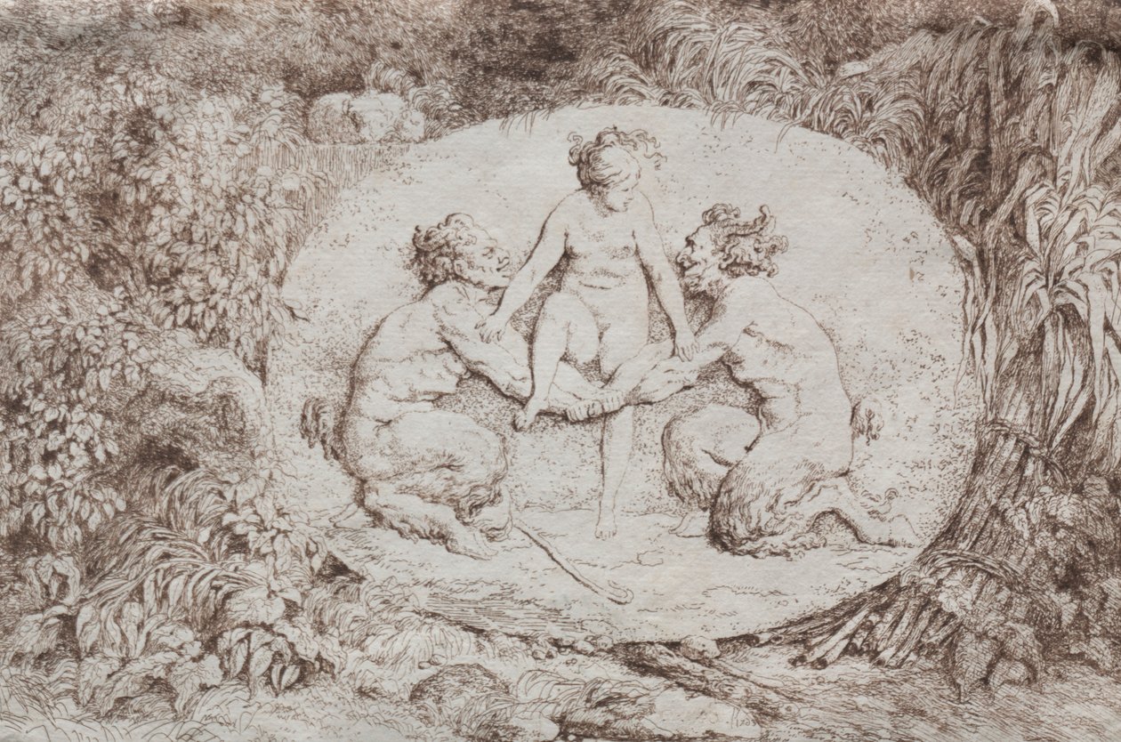 Bachanalia: Nimfa wspierana przez dwóch satyrów, 1763. autorstwa Jean Honore Fragonard