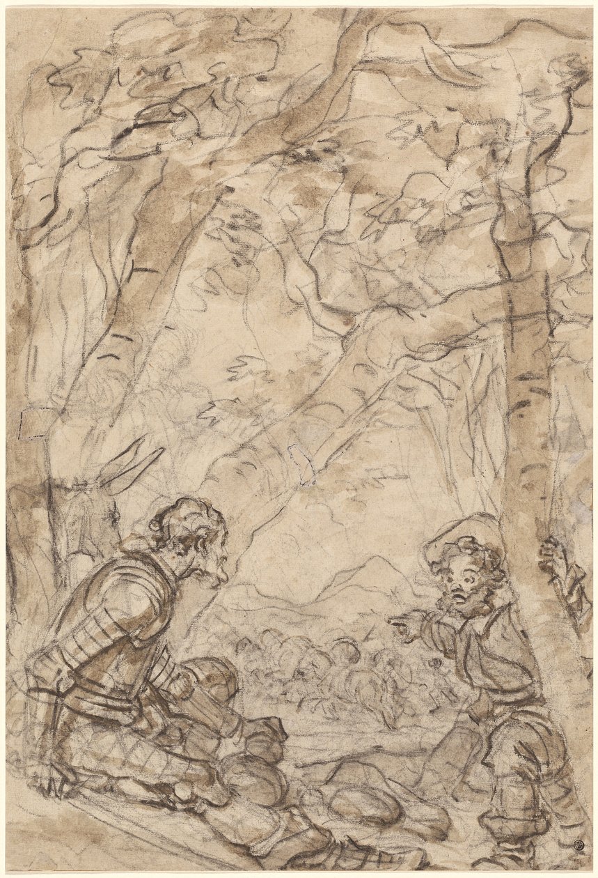 Don Kichot i Sancho Pansa są świadkami ataku na Rosynanta autorstwa Jean Honore Fragonard