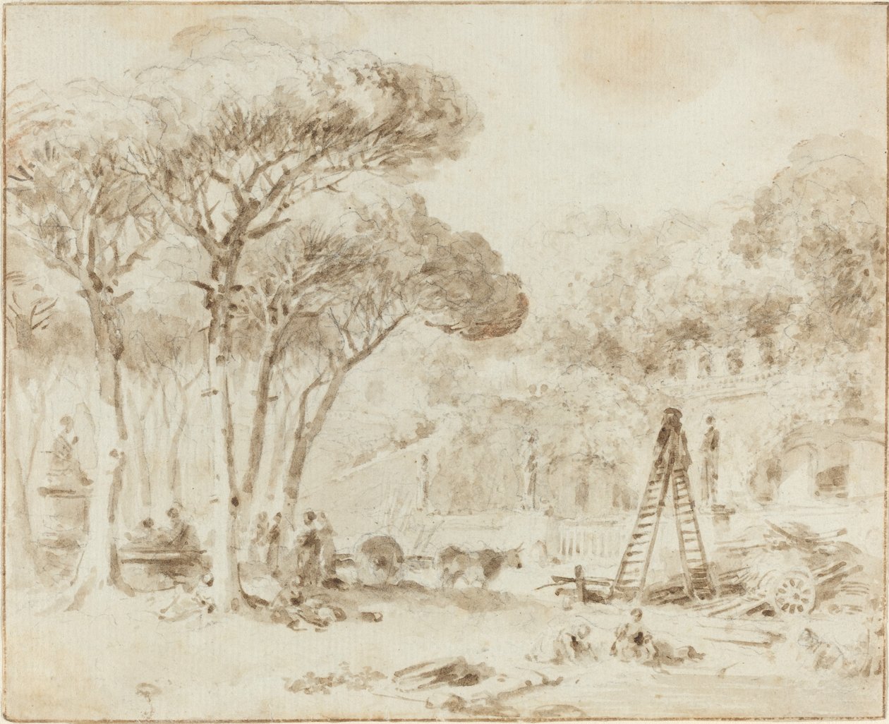 Ogrody włoskiej willi (Villa Medici?) autorstwa Jean Honore Fragonard