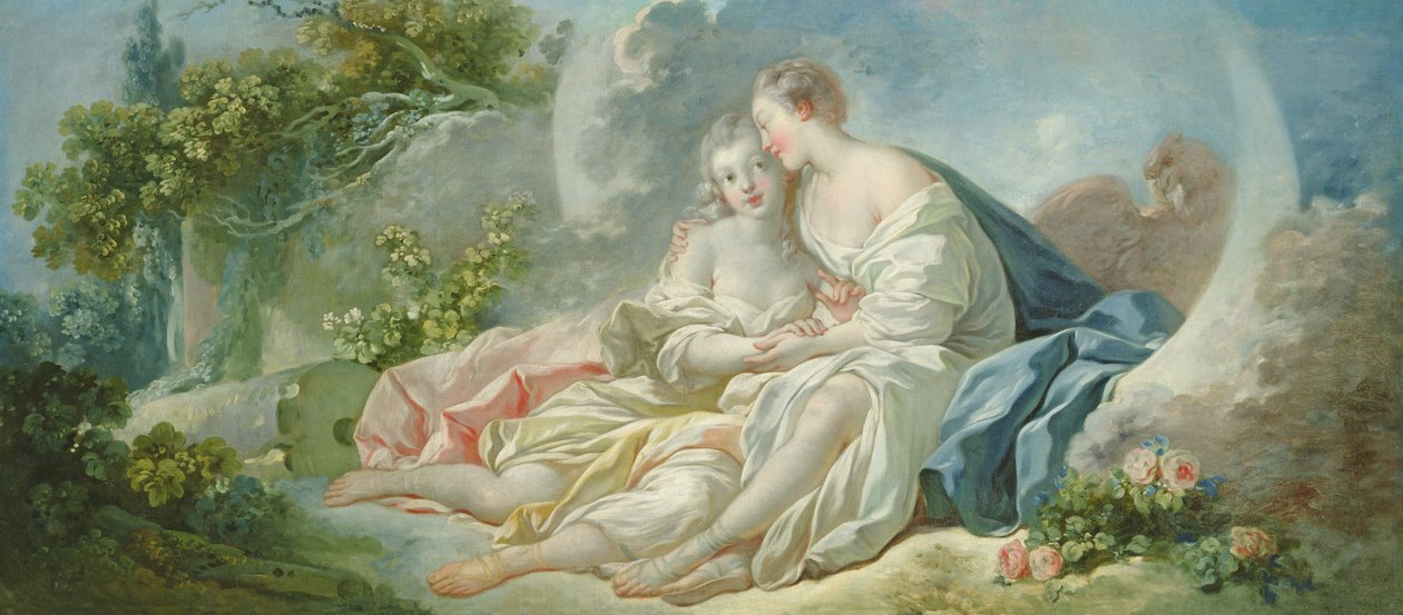 Jowisz przebrany za Dianę próbuje uwieść Callisto, ok.1753 autorstwa Jean Honore Fragonard
