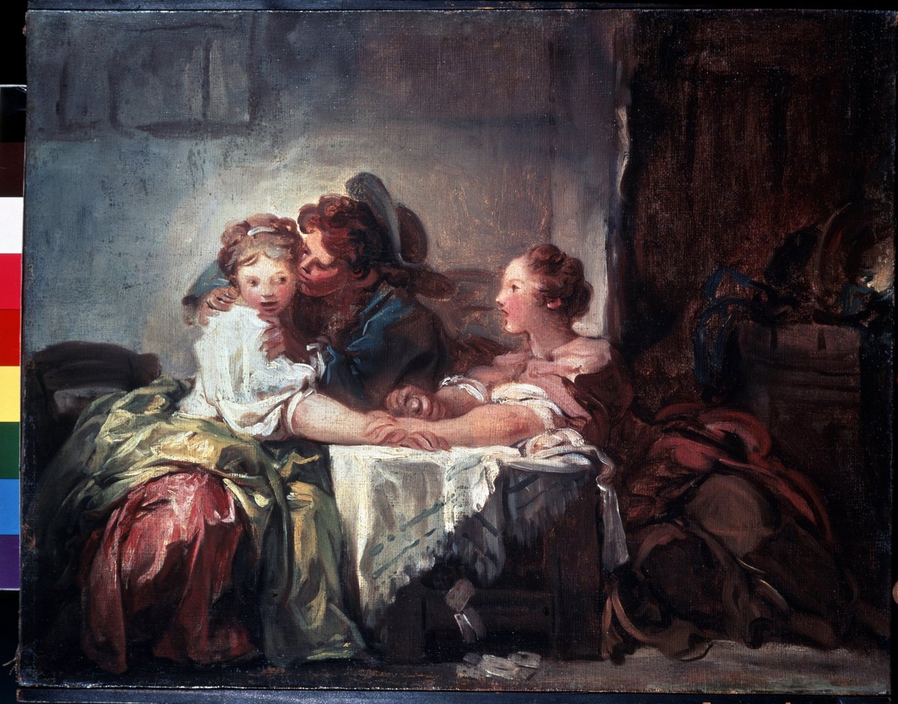 ""Zagubiony kołek lub pocałunek wygrywa"" (Schwytany pocałunek) Obraz Jean-Honore Fragonard (1732-1806) Wymiary 47 x 60 cm Ermitaż, Sankt Petersburg autorstwa Jean Honore Fragonard