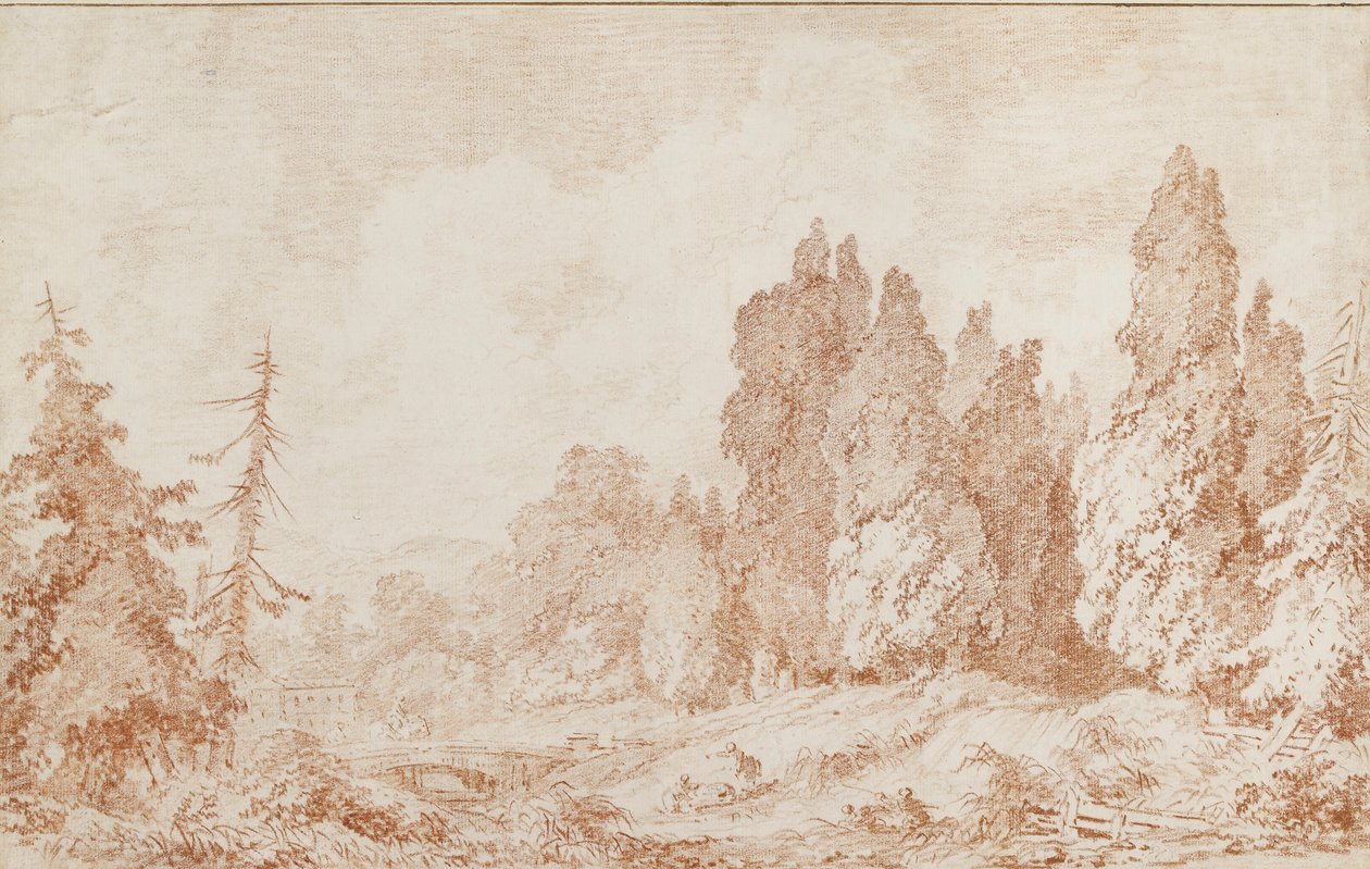 Krajobraz z mostem, ok. 1760 autorstwa Jean Honore Fragonard