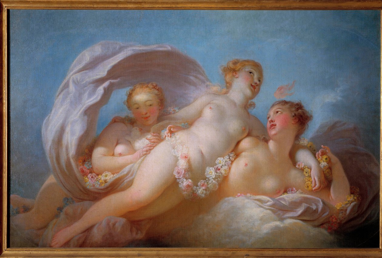 Obraz „Trzy Gracje” Jeana Honore Fragonarda (1732-1806). XVIII-wieczne Musee Fragonard, Grasse autorstwa Jean Honore Fragonard