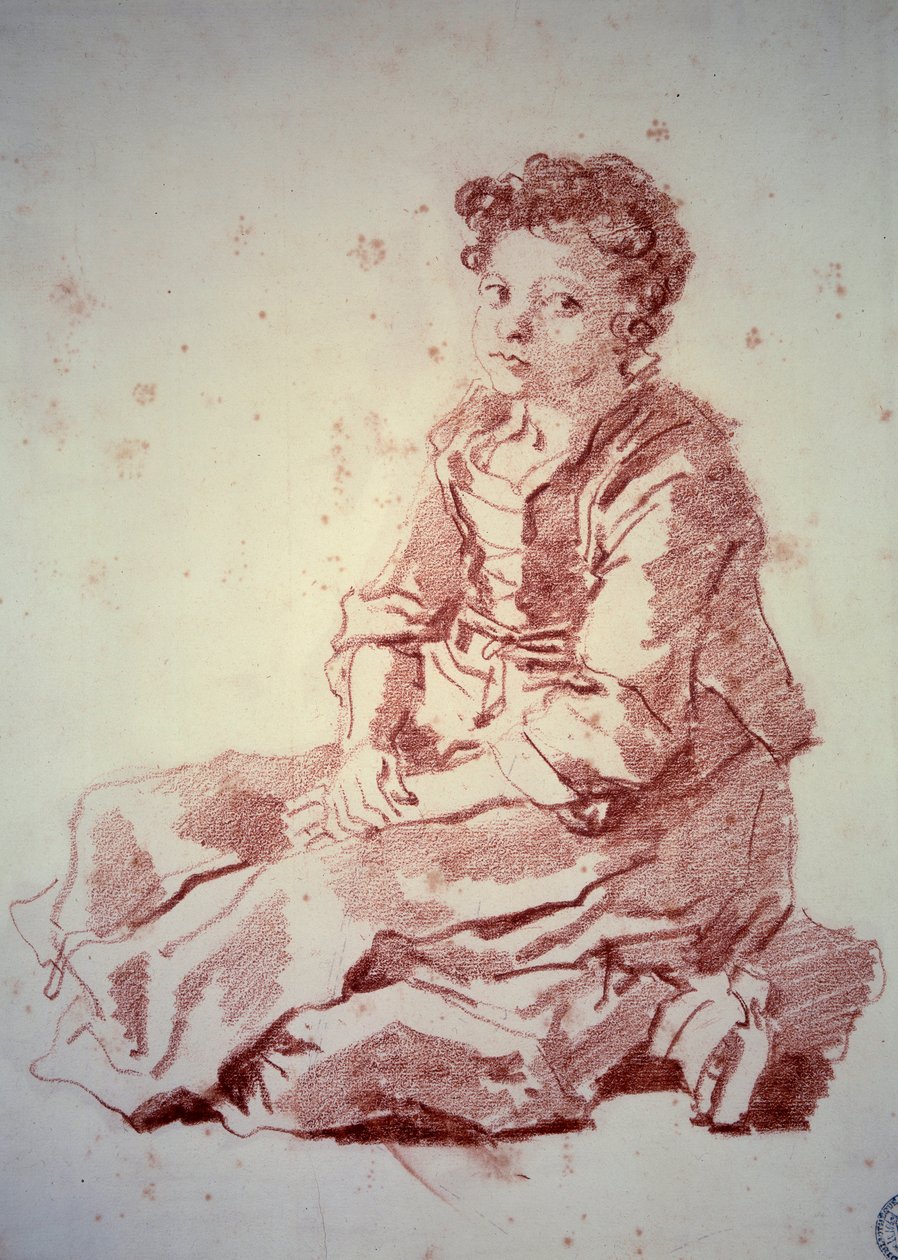 Mała dziewczynka siedzi na piętach Sanguine, Jean Honore Fragonard (1732-1806) 1774 Besancon, Musee des Beaux Arts autorstwa Jean Honore Fragonard