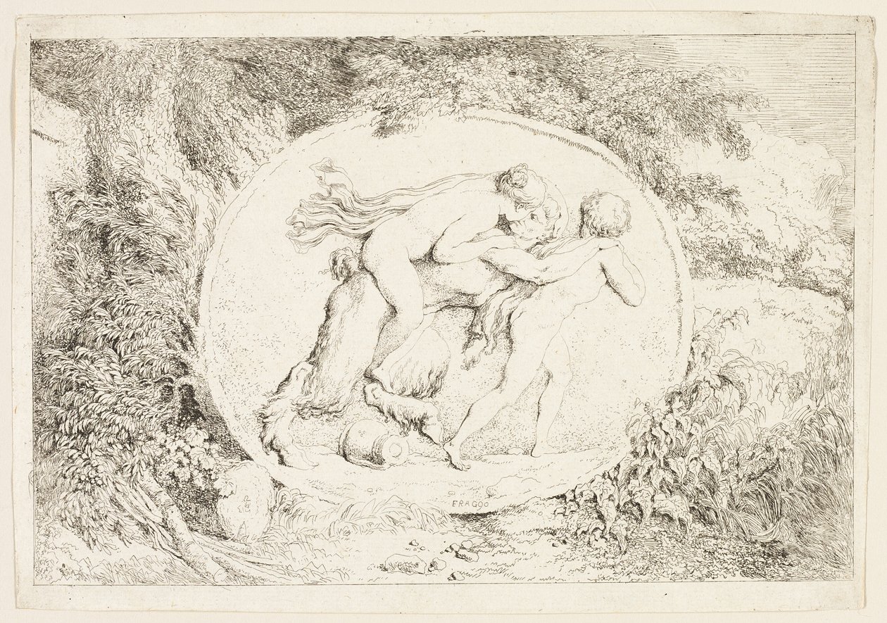 Nimfa jadąca na grzbiecie satyra, z Bachanaliów, czyli zabaw satyrów autorstwa Jean Honore Fragonard