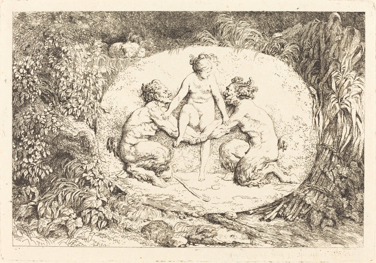 Nimfa wspierana przez dwóch satyrów autorstwa Jean Honore Fragonard