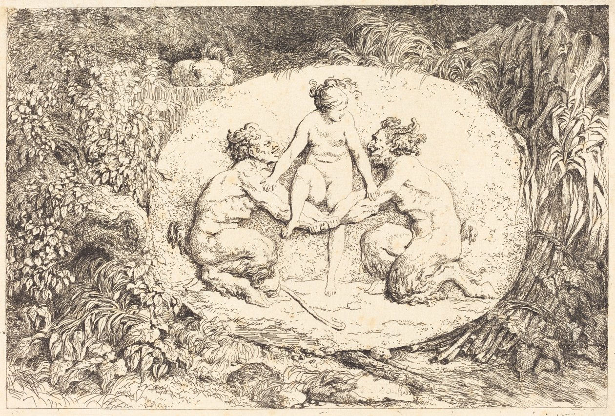 Nimfa wspierana przez dwóch satyrów autorstwa Jean Honore Fragonard