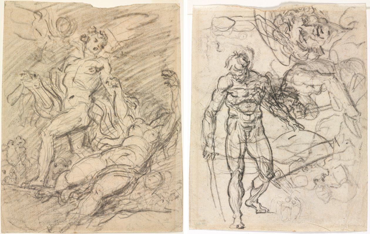 Orfeusz i Eurydyka (recto); Studia postaci (verso) autorstwa Jean Honore Fragonard