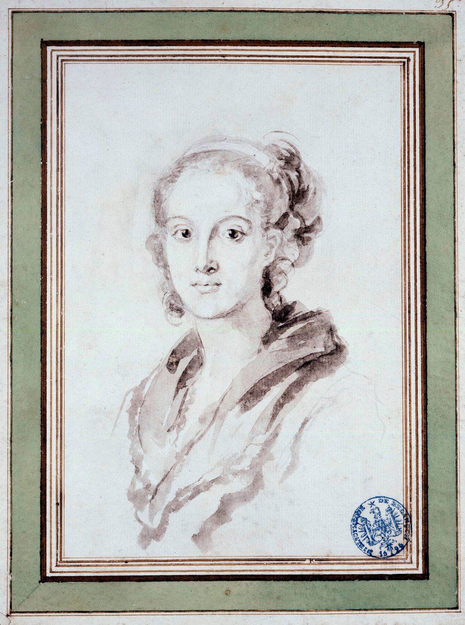 Portret Marguerite Gerard (1767-1837) Francuska malarka, szwagierka Fragonarda Rysunek w praniu Jean Honore Fragonard (1732-1806) 1800 wokół Besancon, Musee des Beaux Arts autorstwa Jean Honore Fragonard