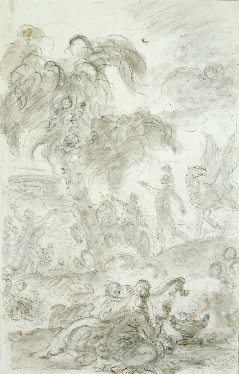 Ruggiero staje u progu pałacu Alciny (pióro, tusz, kreda i farba na papierze) autorstwa Jean Honore Fragonard
