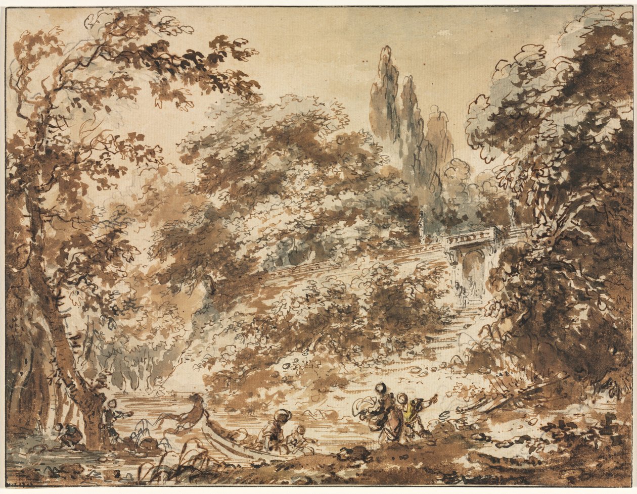 Scena w parku, ok. godz. 1760. autorstwa Jean Honore Fragonard