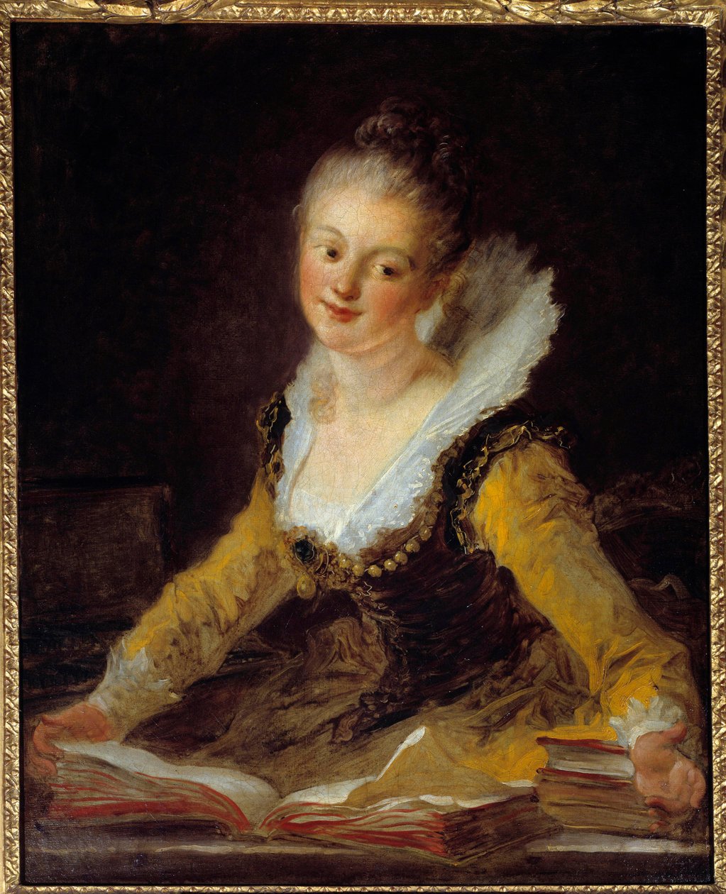 Nauka. Kobieta ma w swoim biurze przeglądanie książek do nauki. Obraz Jeana Honore Fragonarda (1732-1806) autorstwa Jean Honore Fragonard
