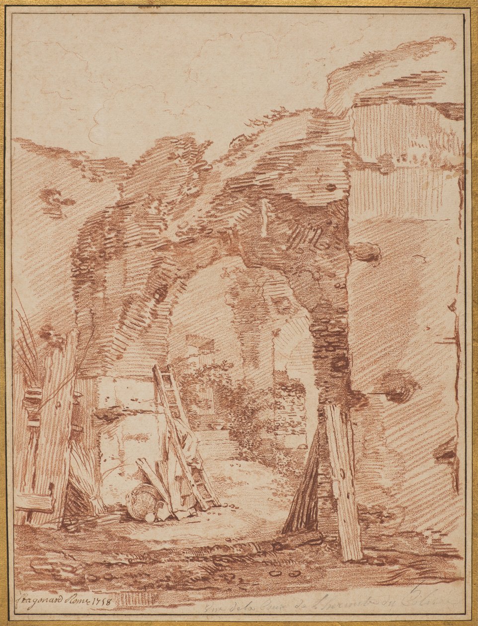 Dwór Pustelnika w Koloseum, 1758 autorstwa Jean Honore Fragonard