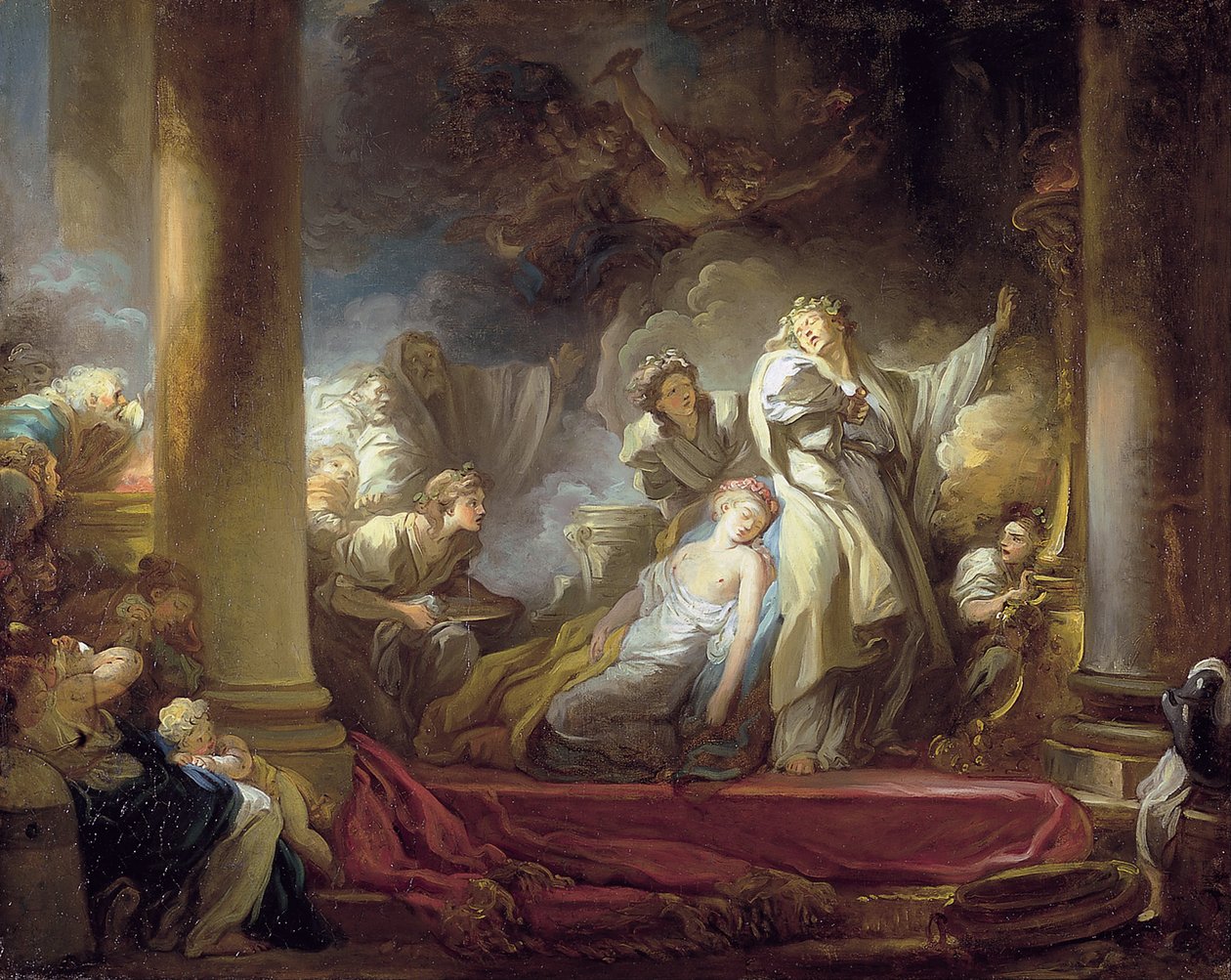 Arcykapłan Coresus poświęca się, by ocalić Callirhoe autorstwa Jean Honore Fragonard