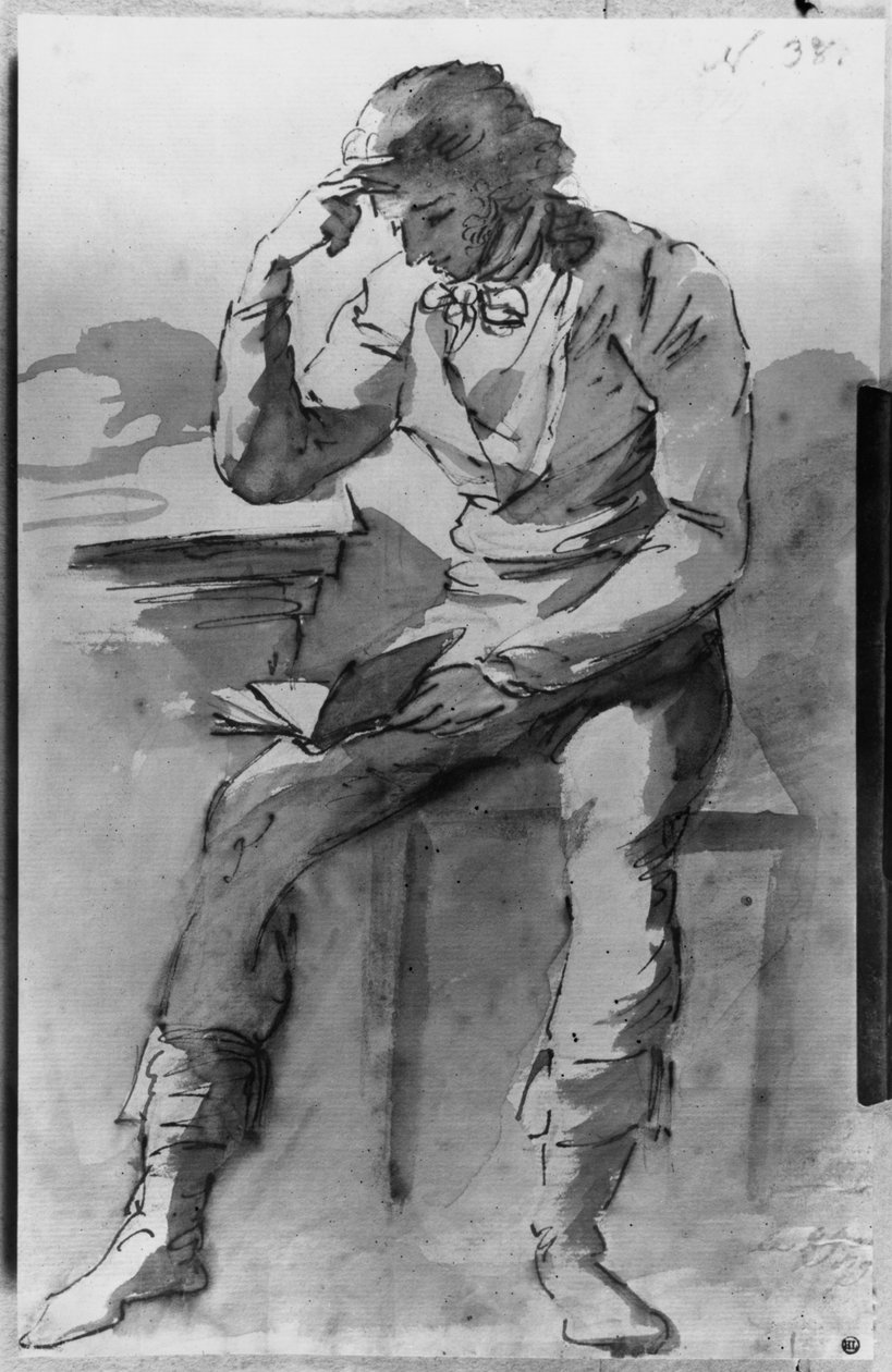 Czytnik (tusz i pranie na papierze) autorstwa Jean Honore Fragonard