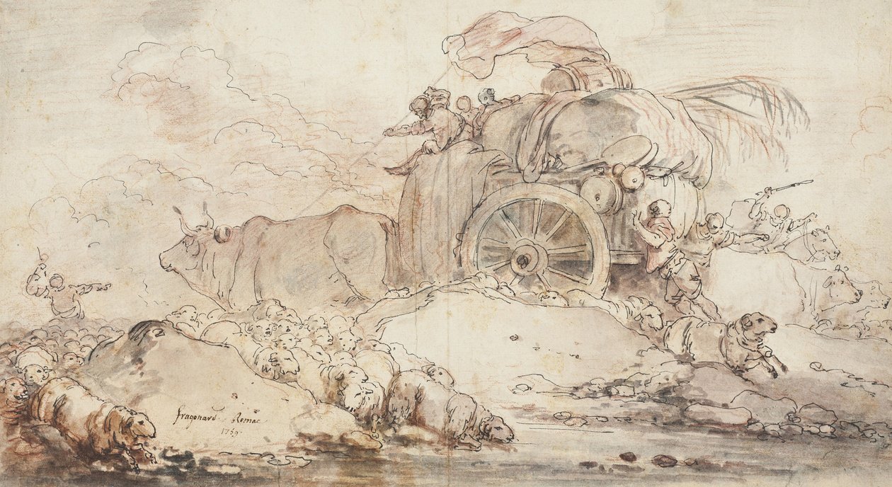 Zatrzymany wózek, 1759 autorstwa Jean Honore Fragonard