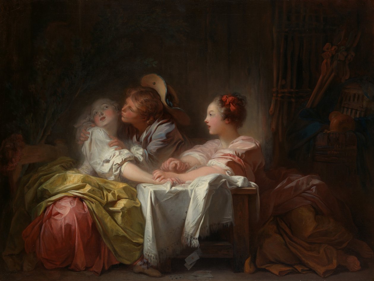 Skradziony pocałunek, ok. 1760 autorstwa Jean Honore Fragonard