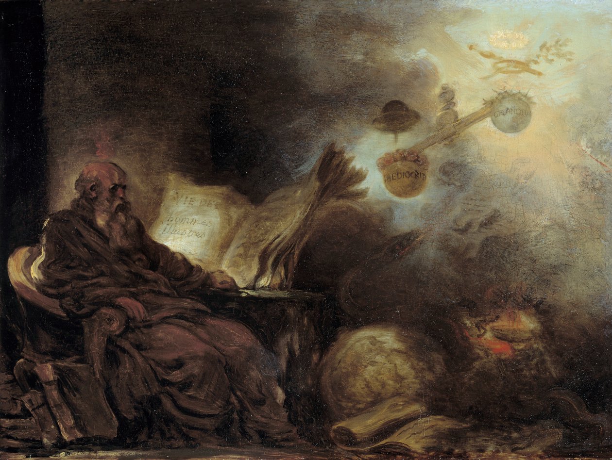 Sen Plutarcha lub Plutarcha składający się na życie sławnych ludzi Stary człowiek jest przedstawiony w medytacji. Obraz Jeana Honore Fragonarda (1732-1806) autorstwa Jean Honore Fragonard