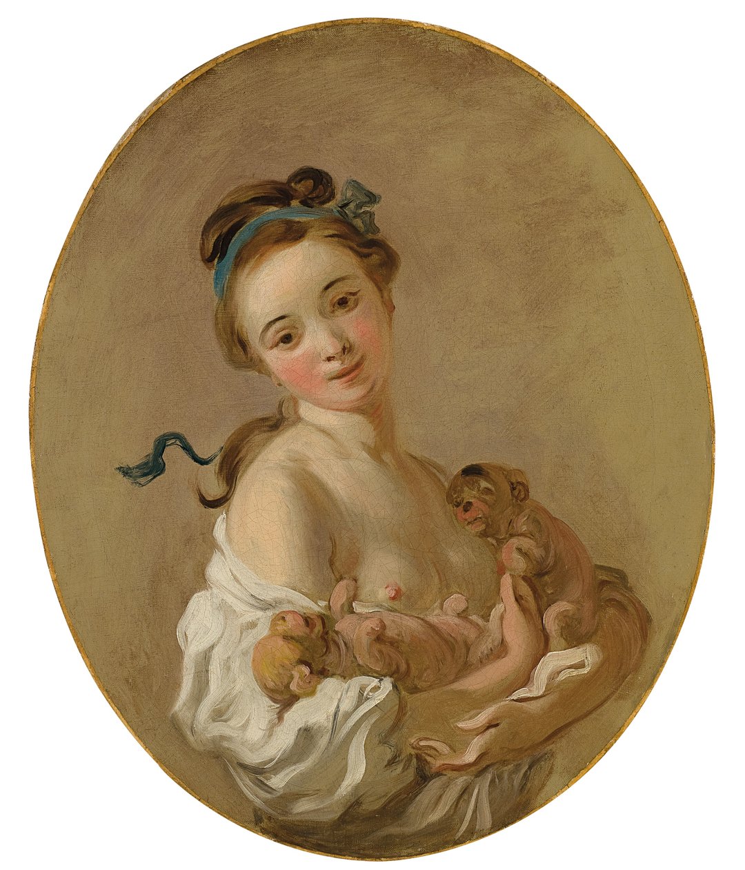 Młoda dziewczyna trzymająca dwa szczeniaki, ok. 1770 autorstwa Jean Honore Fragonard