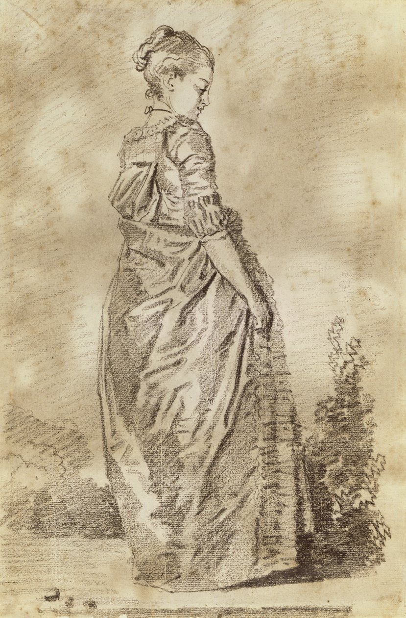 Młoda kobieta spacerująca (czerwona kreda na papierze) autorstwa Jean Honore Fragonard