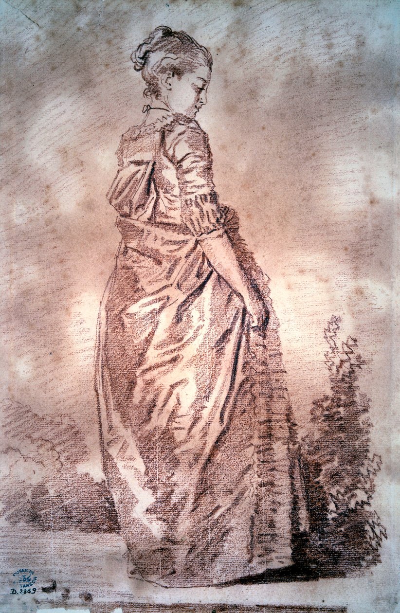 Młoda kobieta idąca rysująca krew, Jean Honore Fragonard autorstwa Jean Honore Fragonard