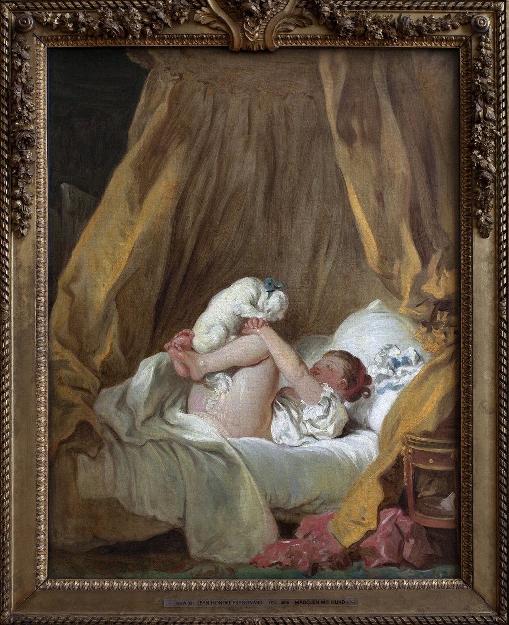 Młoda dziewczyna z psem. Obraz Jeana Honore Fragonarda (1732-1806), olej na płótnie autorstwa Jean Honore Fragonard