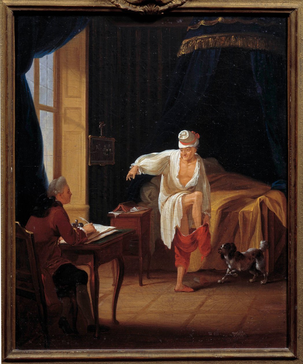 Pisarz i filozof Voltaire (1694-1778) dyktuje swojemu sekretarzowi Collini a Ferney Obraz Jeana Hubera (1721-1786) XVIII-wieczne Słońce. 0,37 x 0,31 m Muzeum Carnavalet w Paryżu autorstwa Jean Huber
