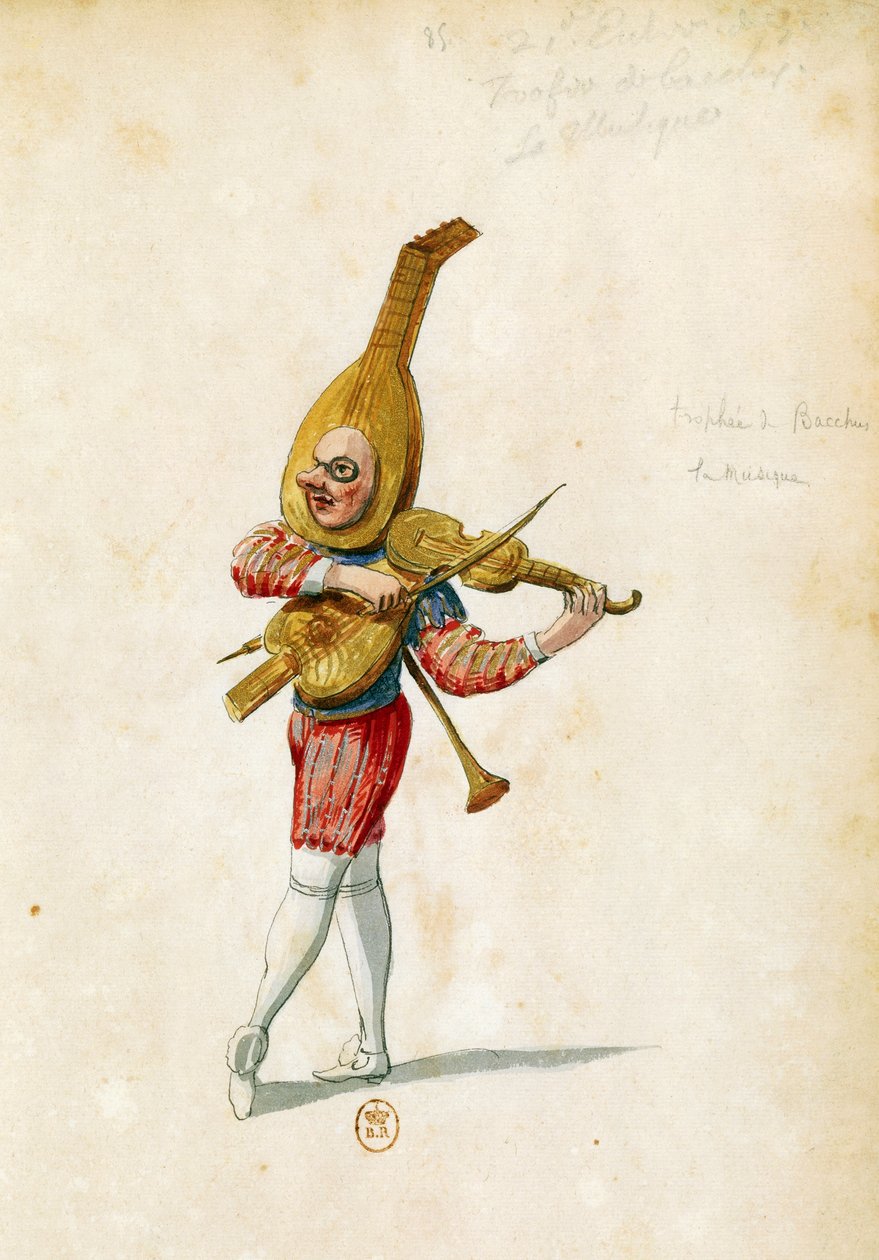 Szkic kostiumu Jeana Beraina Starszego (1640-1711) do baletu Le feste di Amore e di Bacco (Święto miłości i Bachusa), baletu Jean-Baptiste Lully (1632-1687), wykonany w Palais-Royal w Paryżu, 15 listopada autorstwa Jean I  Berain