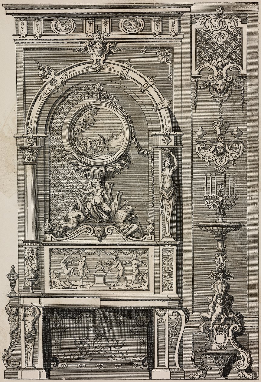 Kominek, Jean Berain (1640-1711), rycina Scotin Aine z L