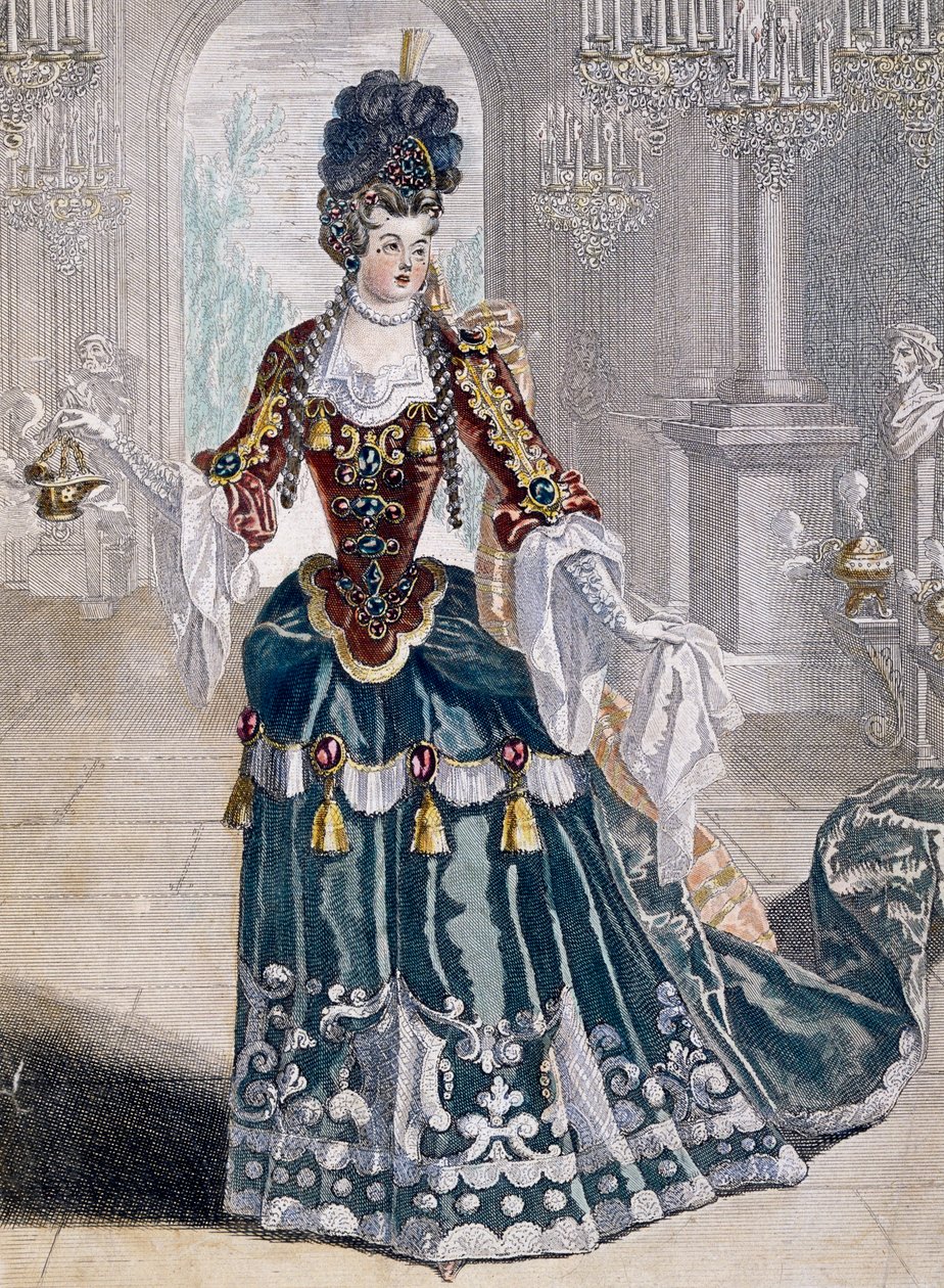 Portret Mademoiselle Desmatins (1682-1708), muzyk w Operze, rycina Jean Berain autorstwa Jean I  Berain