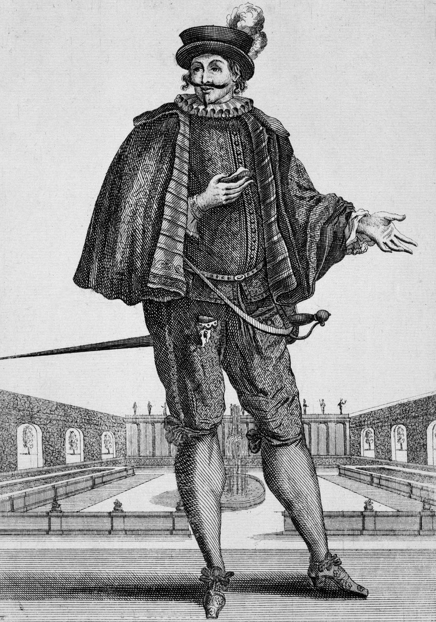 Kapitan Spezzaferro, kostium sceniczny, rycina Jean Berain Starszy (1637-1711), Francja autorstwa Jean I  Berain