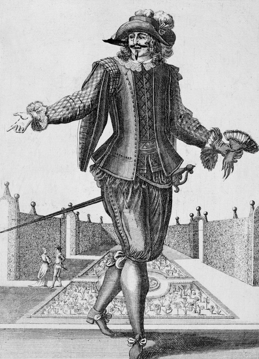 Poważny aktor, kostium sceniczny, rycina Jeana Beraina Starszego (1637-1711), Francja autorstwa Jean I  Berain