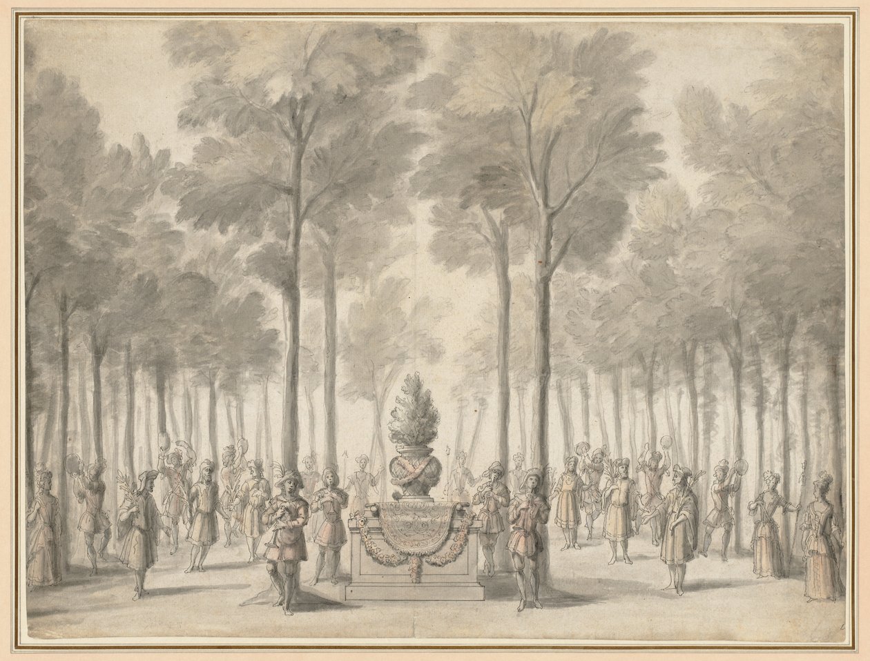 Projekt dla Divertissement z „La Pastorale” (Pierwsze Entrée opery-baletu „Les Muses” Dancheta i Campry) autorstwa Jean I Berain