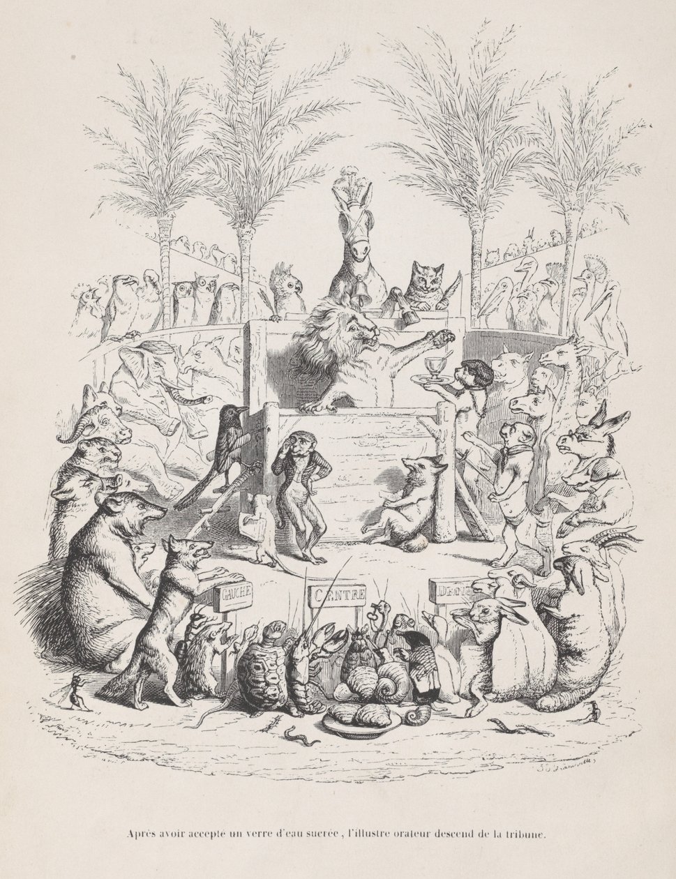 Po przyjęciu szklanki słodkiej wody znakomity mówca schodzi z placu, ok. godz. 1837-47. autorstwa Jean Ignace Isidore Gérard
