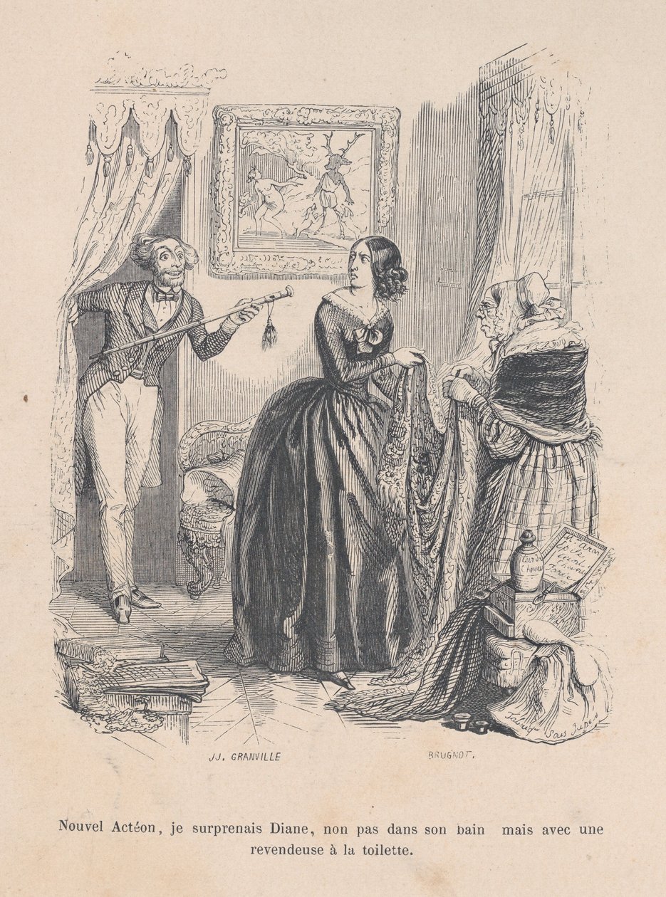 Jako nowy Acteon zaskoczyłem Dianę, nie w wannie, ale w łazience z dilerem. ..., 1843 autorstwa Jean Ignace Isidore Gérard