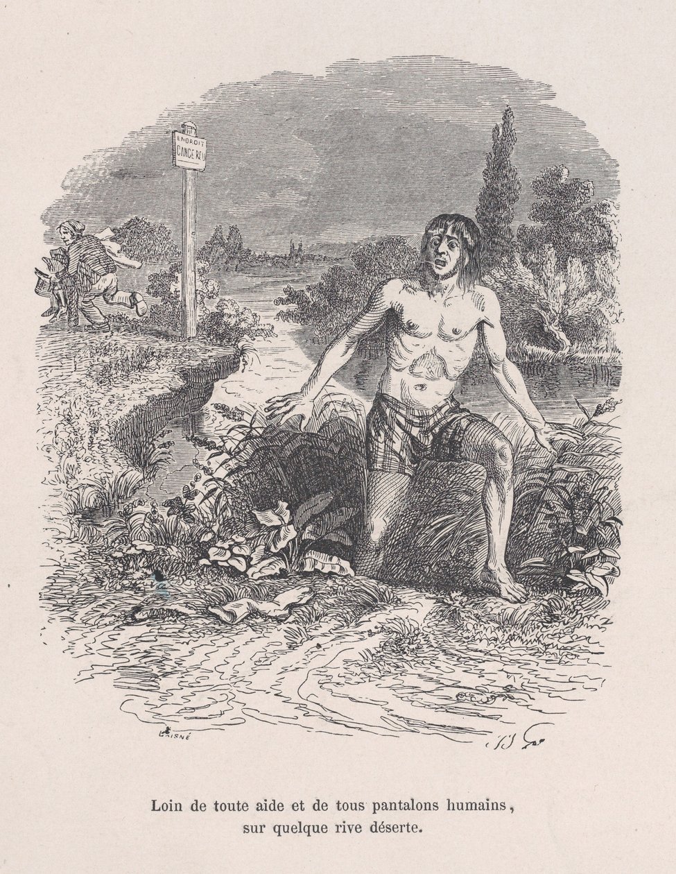 Z dala od wszelkiej pomocy i bez majtek, na jakimś opustoszałym brzegu od Małej Miseries H..., 1843. autorstwa Jean Ignace Isidore Gérard