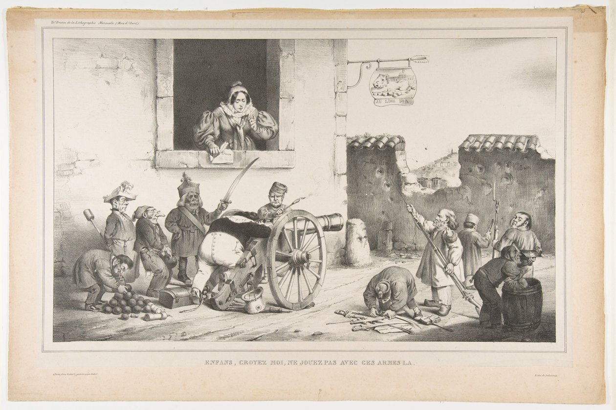 Dzieci, bądźcie mi posłuszni, nie bawcie się tą bronią, kwiecień 1834 r. autorstwa Jean Ignace Isidore Gérard