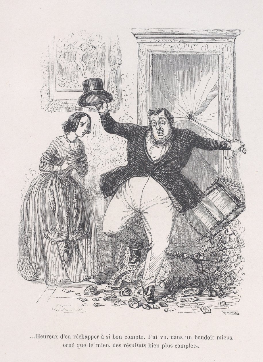 ...Cieszę się, że uszło mi to tak tanio. z Małej niedoli ludzkiego życia, 1843. autorstwa Jean Ignace Isidore Gérard