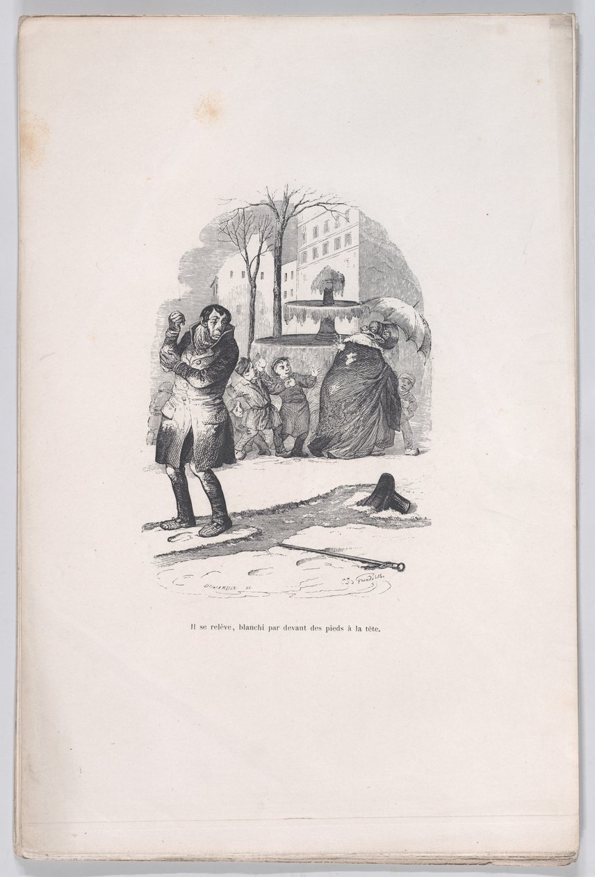 Wstaje, od stóp do głów pokryty śniegiem. z Małej niedoli ludzkiego życia, 1843. autorstwa Jean Ignace Isidore Gérard