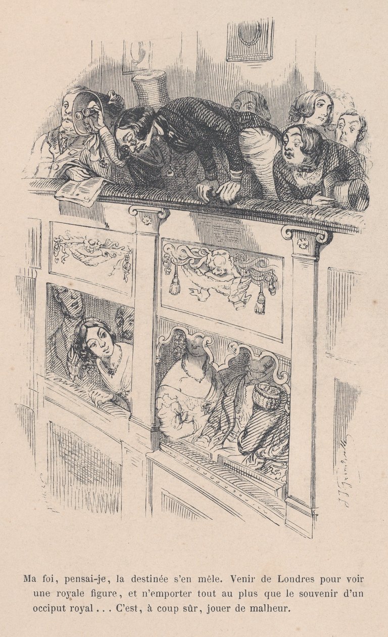 Przyjechałem do Londynu, aby zobaczyć królewskiego, ale widziałem tylko tył głowy innej osoby. od..., 1843. autorstwa Jean Ignace Isidore Gérard