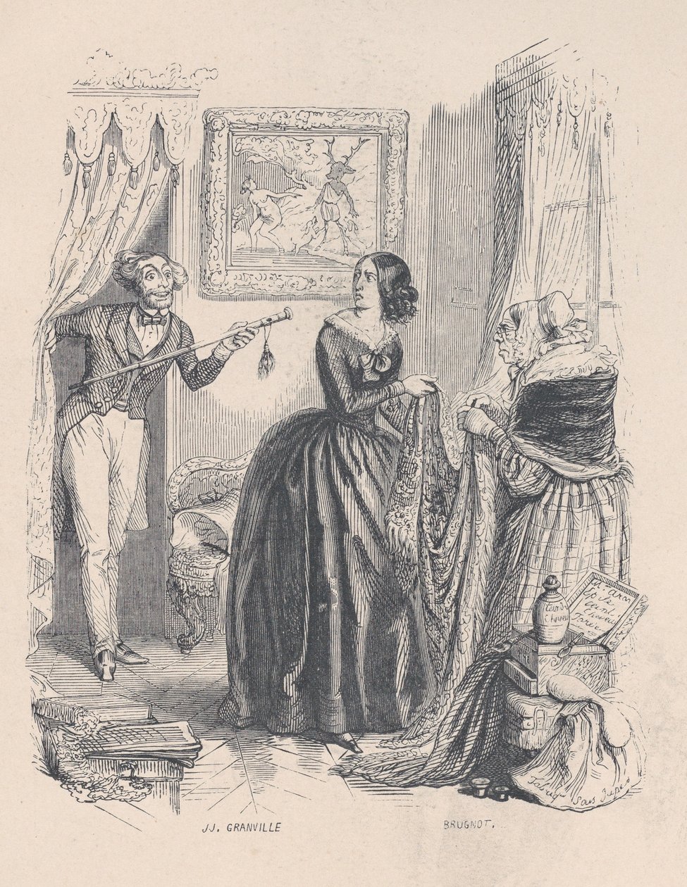 Nowy Acteon, zaskoczyłem Dianę, nie w wannie, ale ze sprzedawcą w łazience. od 1843 r. autorstwa Jean Ignace Isidore Gérard