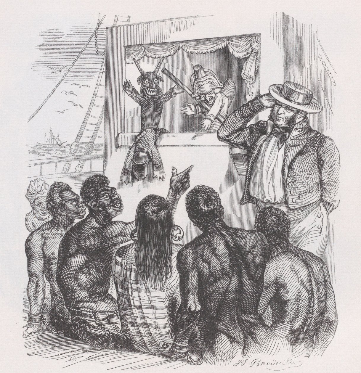 The Black and the Puppets z The Complete Works of Béranger, 1836. autorstwa Jean Ignace Isidore Gérard