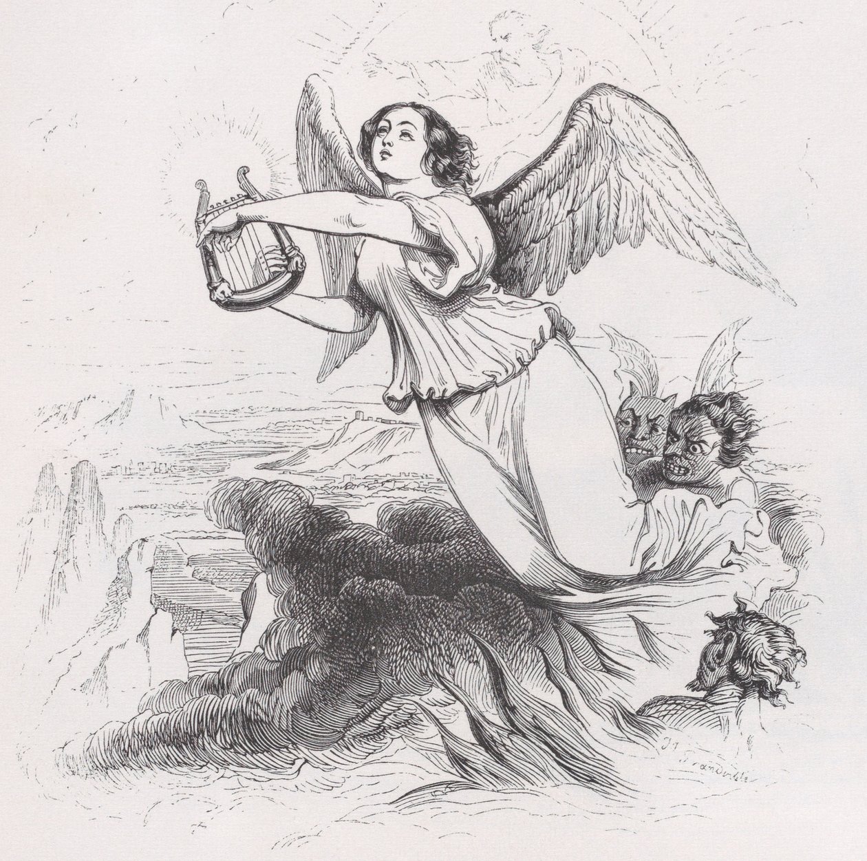 Anioł wygnany z Dzieł wszystkich Bérangera, 1836. autorstwa Jean Ignace Isidore Gérard