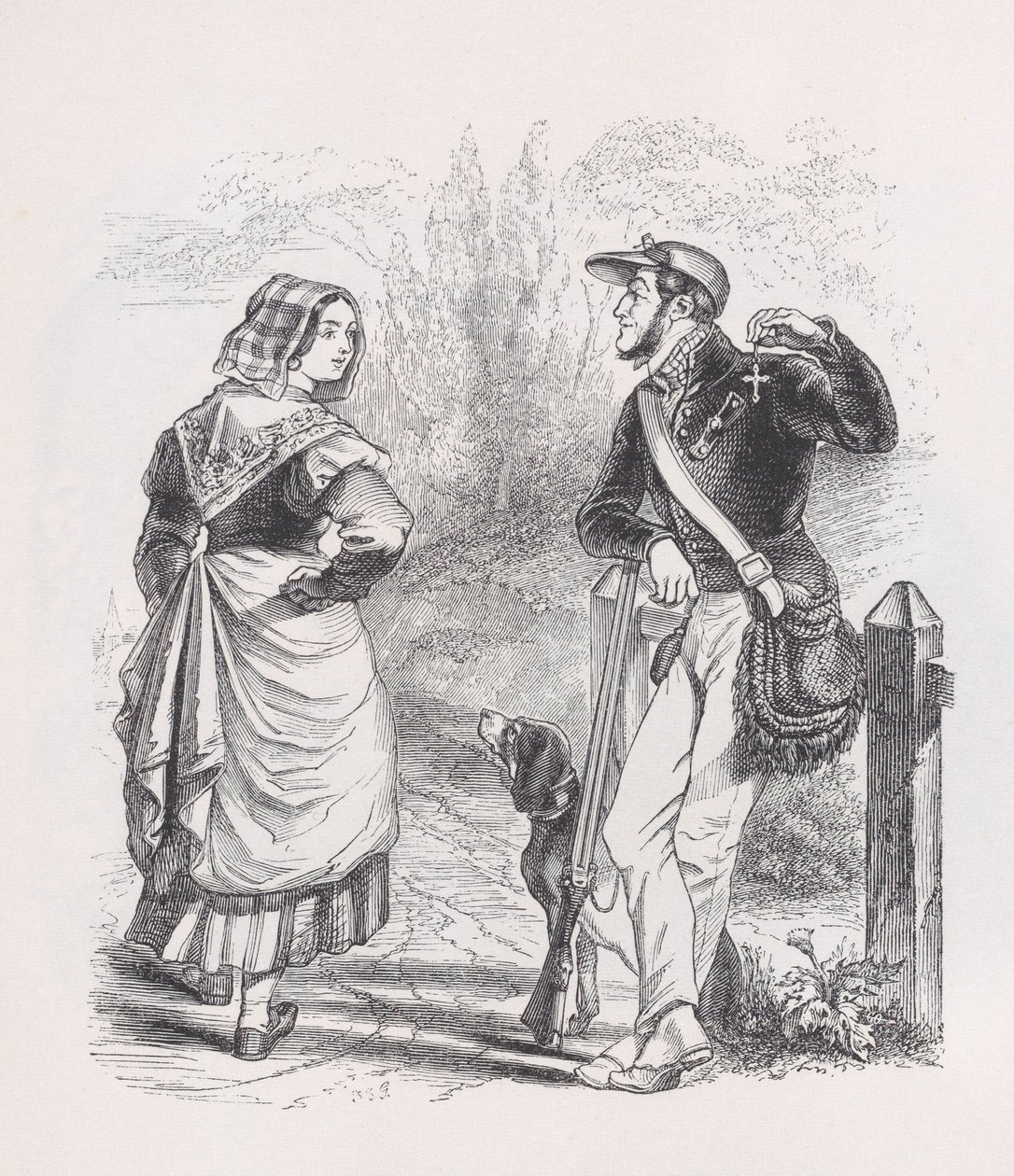 Łowca i dojarka z Dzieł wszystkich Bérangera, 1836. autorstwa Jean Ignace Isidore Gérard