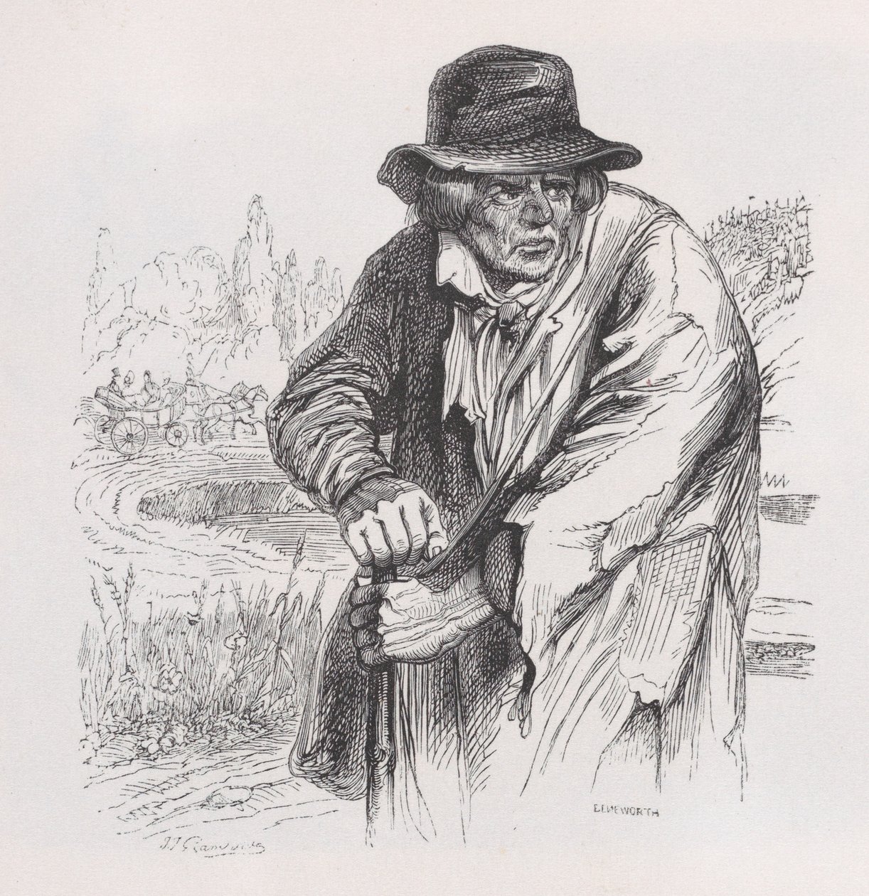 Stary Włóczęga z Dzieł Wszystkich Bérangera, 1836. autorstwa Jean Ignace Isidore Gérard