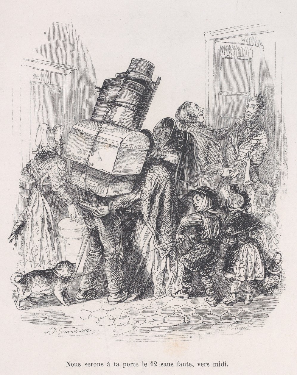 Bez wątpienia będziemy u Twoich drzwi w południe. z Małej niedoli ludzkiego życia, 1843. autorstwa Jean Ignace Isidore Gérard